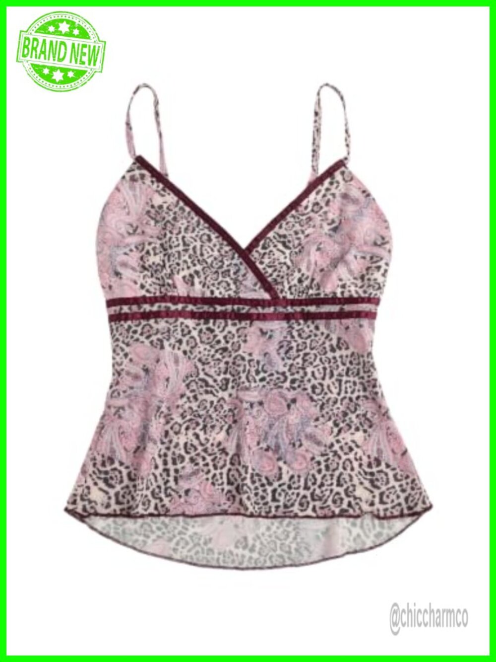Leopard Paisley Cami V-Neck Sleeveless Crop Top Y2K Going Out